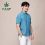 Hanp han ma gia đình nam thanh niên thường áo sơ mi nam ngắn tay áo sơ mi lanh màu áo sơ mi vuông cổ áo sơ mi cổ trụ