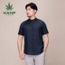 Hanp Han Ma Shijia Áo Sơ Mi Giản Dị Nam Ngắn Tay Áo Linen Nam Áo Sơ Mi Màu Rắn Inch Áo Sơ Mi Màu Xanh Hải Quân Casual Top Áo