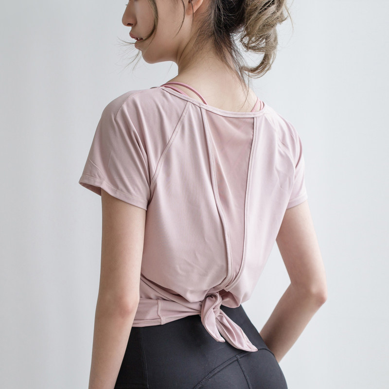 Yoga clothing Women's summer thin sports blouse short sleeve running top quick-drying suit mesh mesh back net red fitness clothing