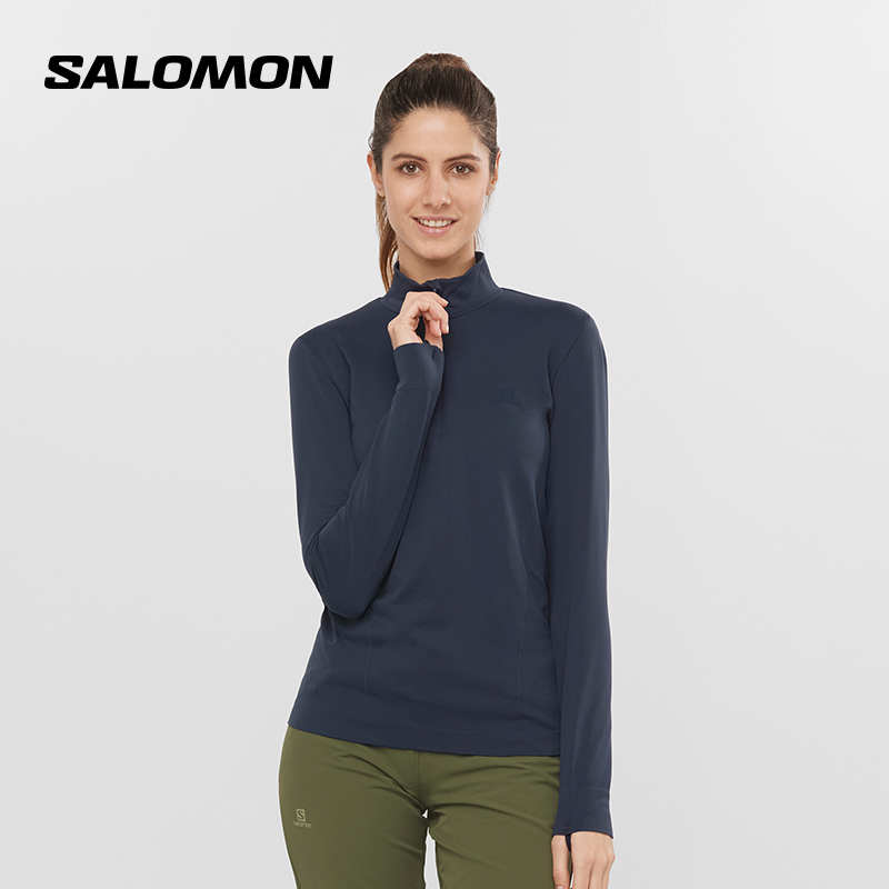 salomon Salomon women's outdoor warm fleece mid-layer stand-up collar top COMET SEAMLESS HZ W