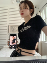 Lisa the same style female group wind jumping jazz dance T-shirt sweet and spicy jazz short Dew Cord Blouse Dancing Strap Short Sleeve Tide