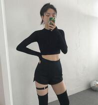 Jazz dancing bungee ring black shorts female summer high waist street dance tight elastic bag hip sports hot pants children