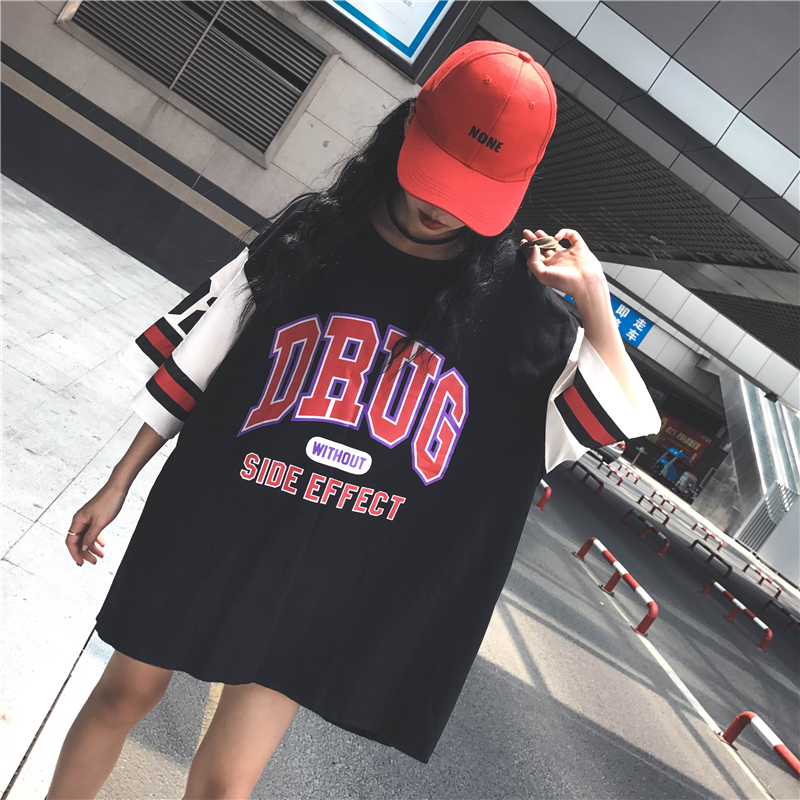 Hip hop hip hop short sleeve t-shirt hiphop loose letter half sleeve size medium long baseball clothes men and women wear tide
