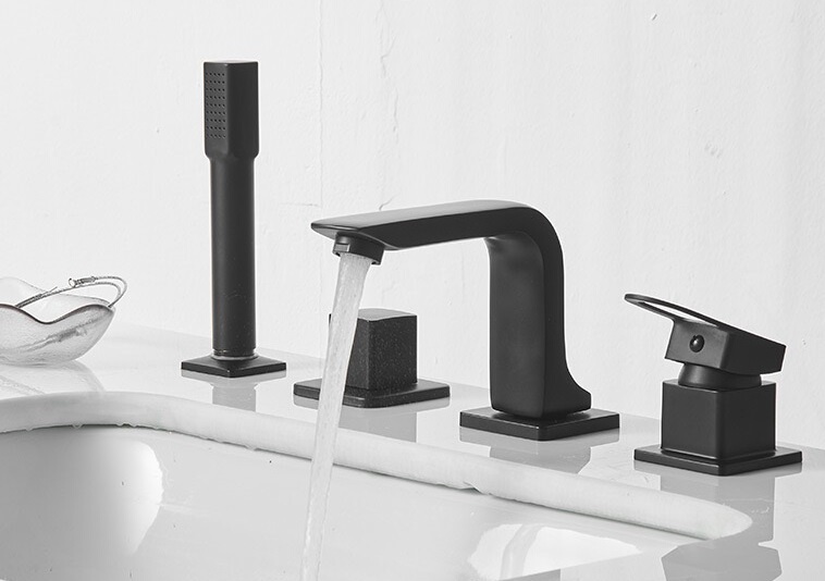 Nordic Bathroom Sink Basin with Full Copper Hot and Cold Water Pull-Out Shower Four-Piece Set Faucet Bathroom 3-Hole Switch