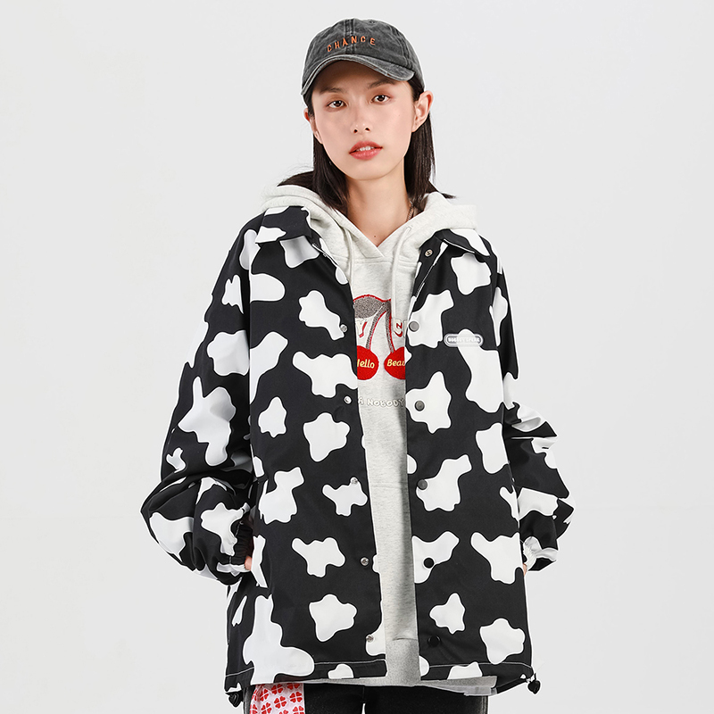 Ns76 Kitten Cow Print Jacket Unisex Couple Casual Sports Loose Trendy Lapel Boyfriend Style Jacket