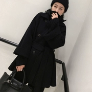 2018 thu đông 2018 áo len lông cừu nữ màu đen dài phần phiên bản Hàn Quốc của áo khoác len mỏng