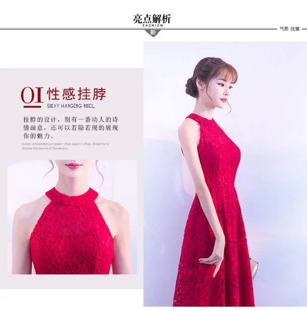Tính khí ren eo sexy dài dress 2018 new mỏng treo cổ wedding evening dress váy nữ ăn mặc