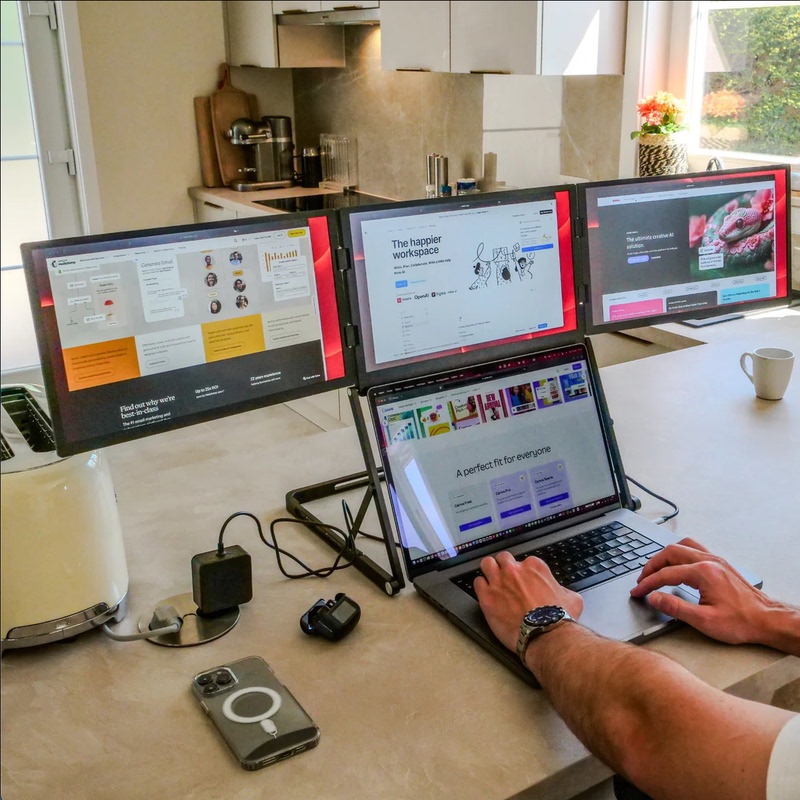 Three-Screen Portable Monitor, One-Line Three-Screen Laptop External Monitor, Portable Secondary Screen for Stock Trading and Office Work