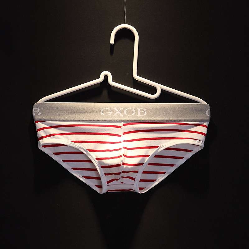 Underwear Men's Cotton Breathable Low Waist Simple Stripe Control Youth Red Personality Trendy Briefs Comfortable Pants 4 Pack