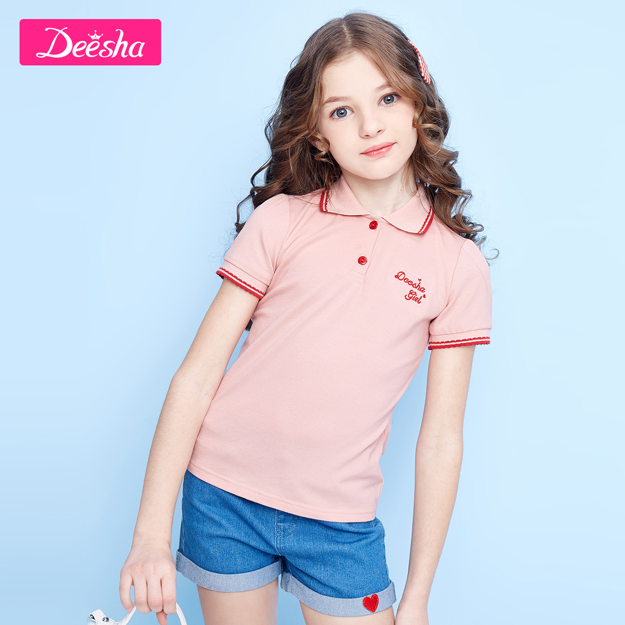 Desa cô gái t-shirt mùa hè váy chính thức hàng đầu của trẻ em POLO khí áo baby công chúa áo sọc Disa trẻ em trang phục.