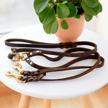Dog Rope Dog Chain Traction Rope Pure Copper Hook Gold Hairy Genuine Leather Large Canine Dog Chain Son Tethered Dog Rope Dog Rope