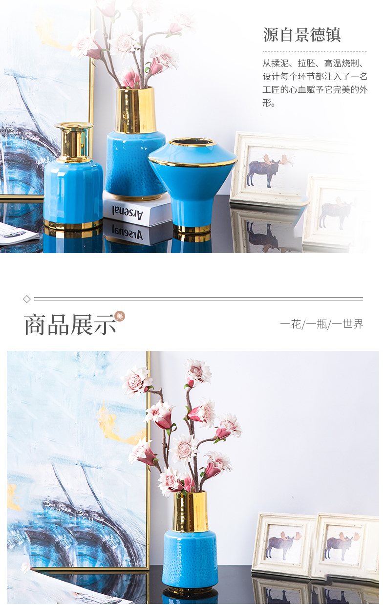 Jingdezhen ceramic creative furnishing articles furnishing articles sitting room flower arrangement Nordic European blue vase wedding China office