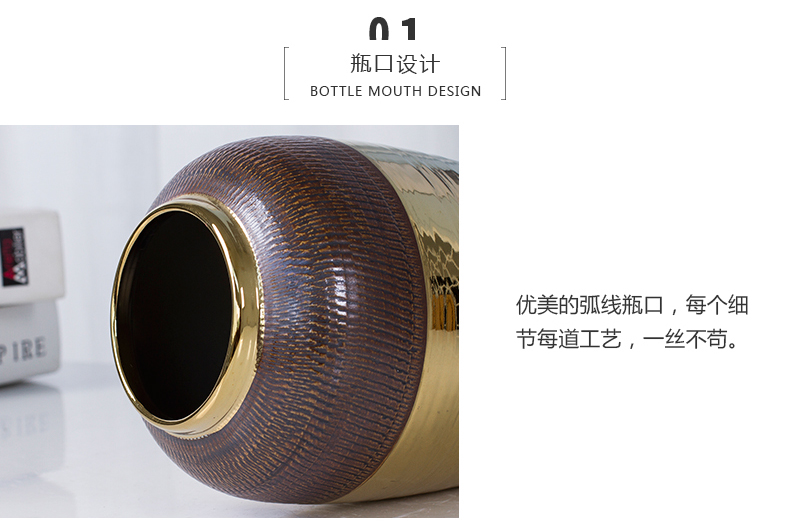 Jingdezhen European golden vase flower arrangement sitting room home decoration ceramic bottle of table wine porch place home