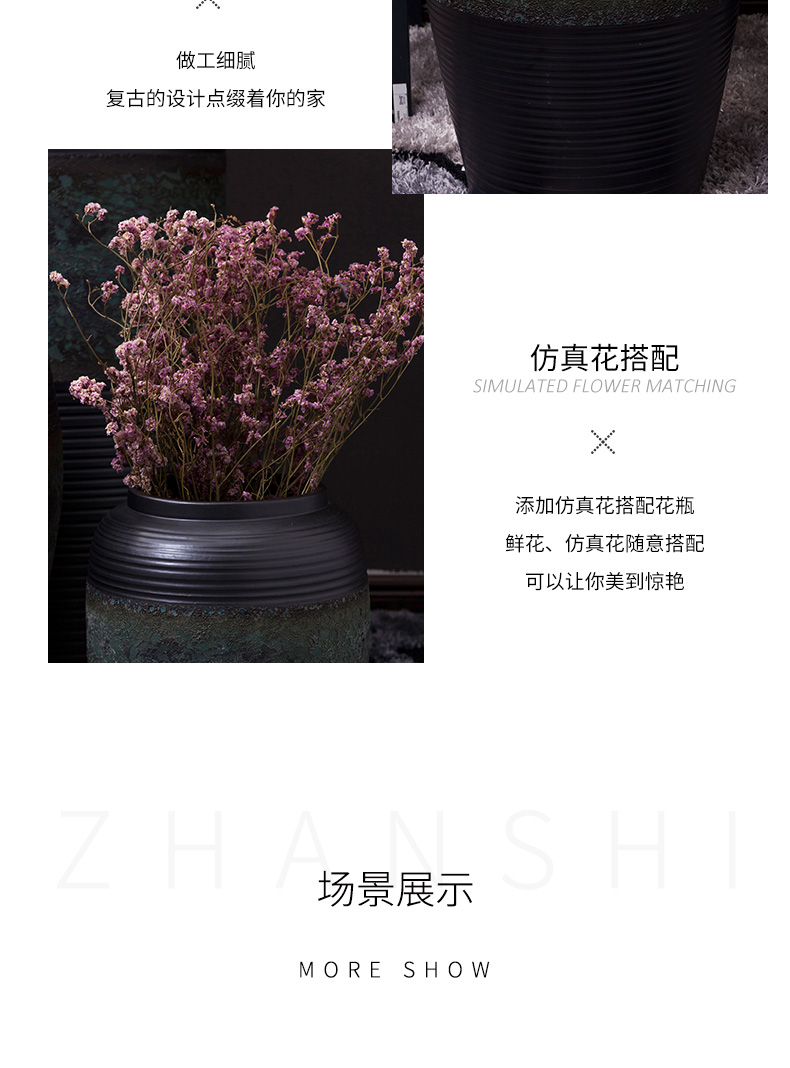 Jingdezhen ceramic furnishing articles large ground vase dried flower black modern new Chinese style porch home sitting room adornment