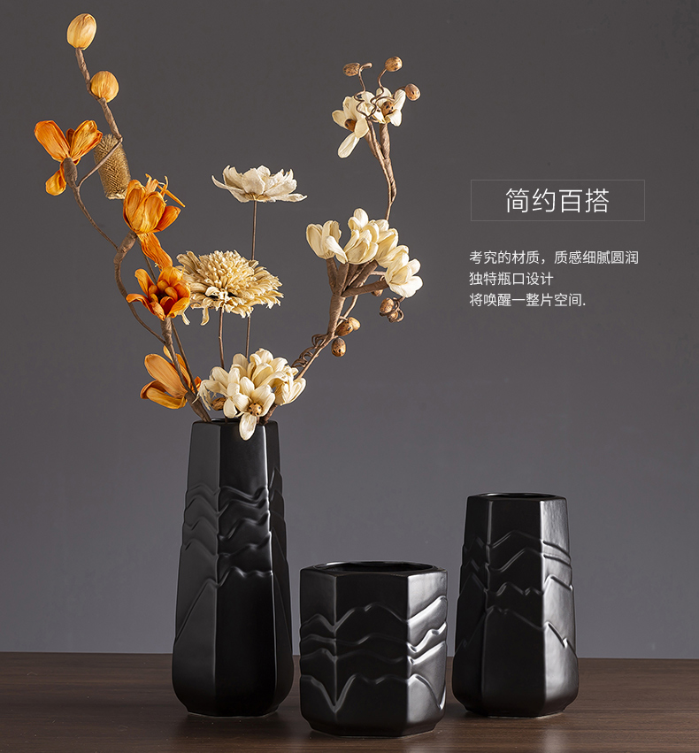 Jingdezhen ceramic vase Nordic I and contracted black desktop zen dry flower vase sitting room creative furnishing articles