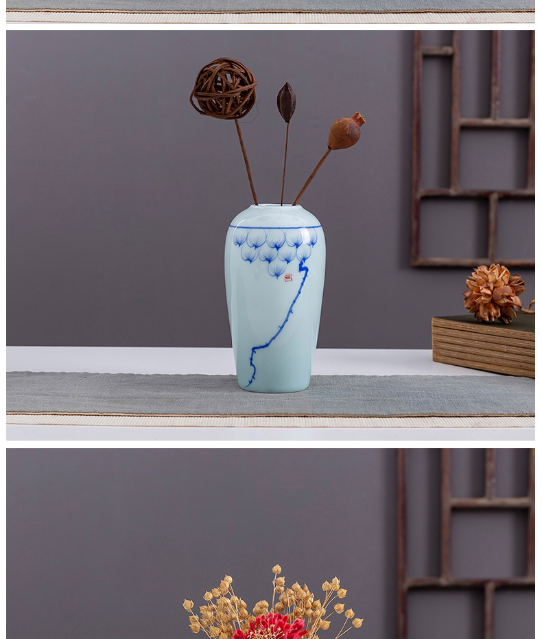 Jingdezhen blue lotus antique ceramic vase contracted tea table desktop furnishing articles ornament porcelain flower vase