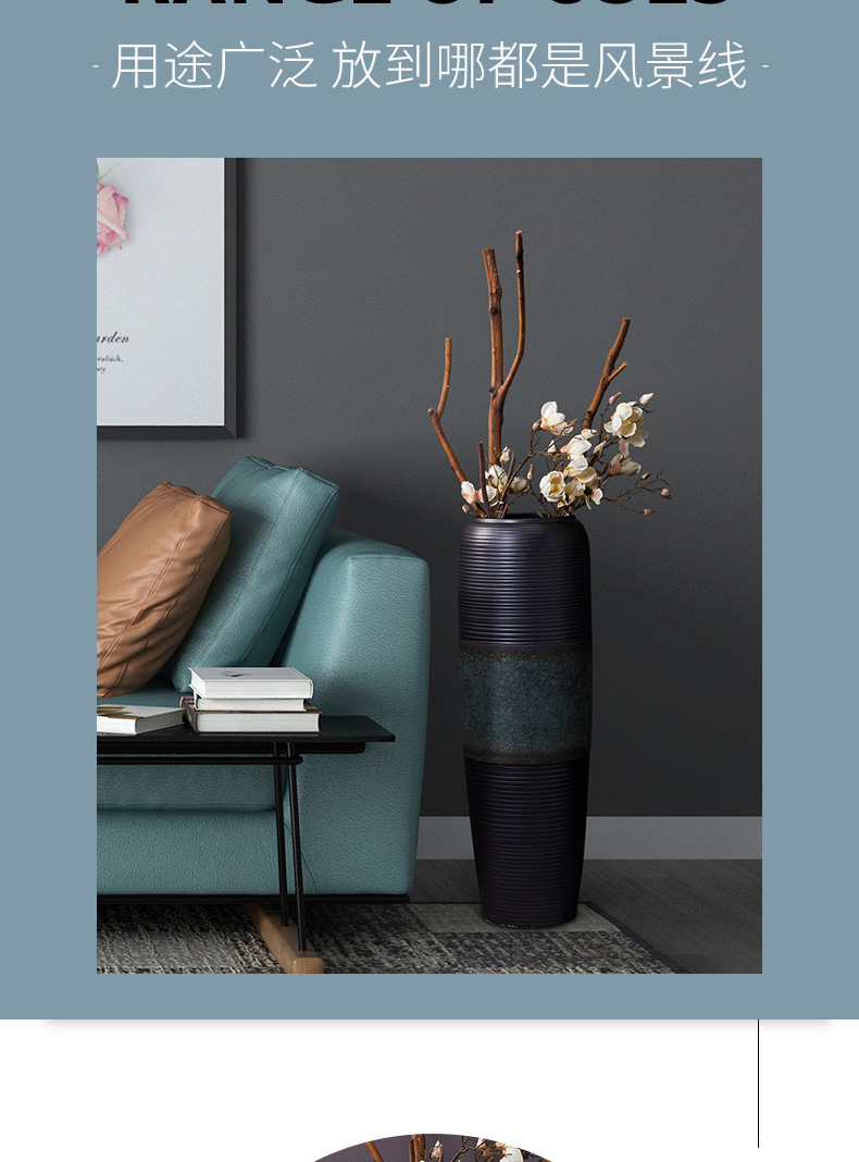Jingdezhen ceramic furnishing articles large ground vase dried flower black modern new Chinese style porch home sitting room adornment