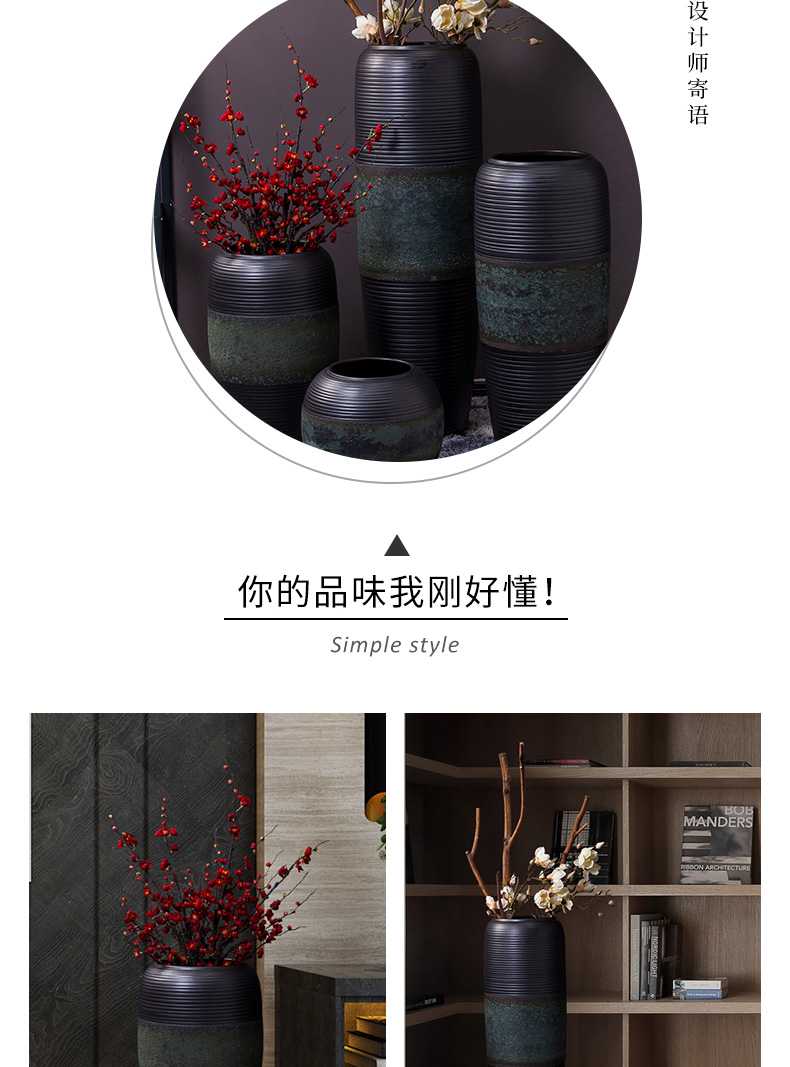 Jingdezhen ceramic furnishing articles large ground vase dried flower black modern new Chinese style porch home sitting room adornment