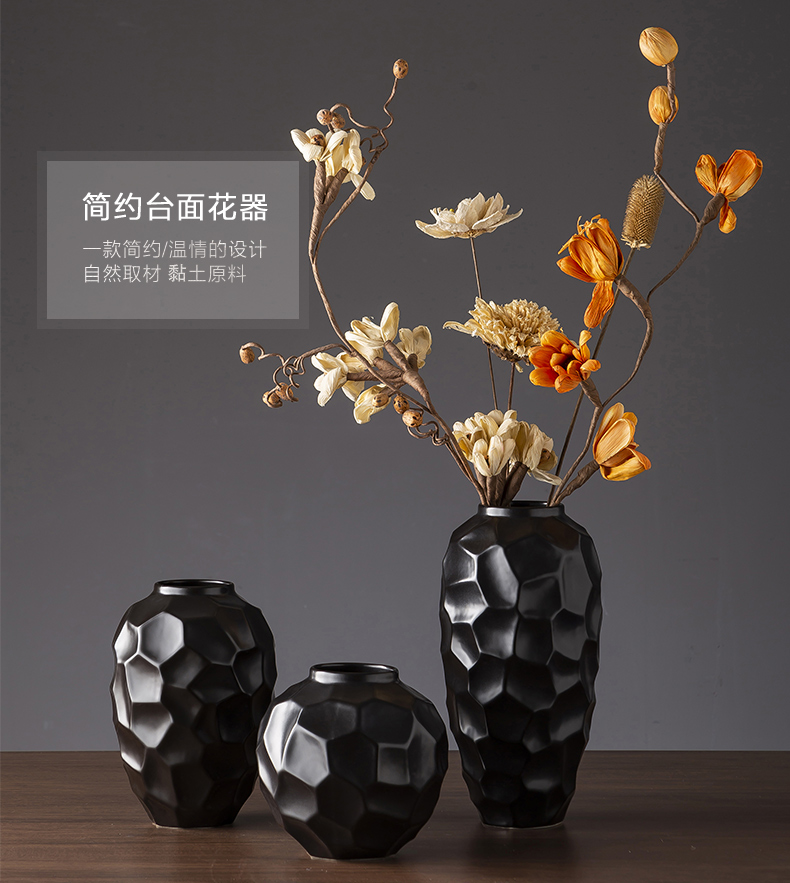 Jingdezhen ceramic vase Nordic I and contracted black desktop zen dry flower vase sitting room creative furnishing articles