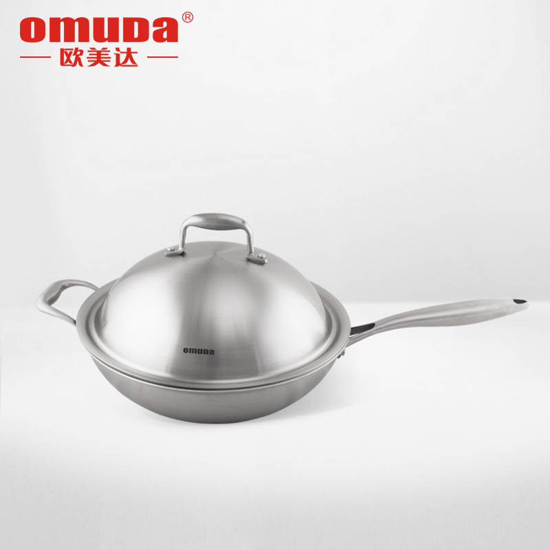 European Meida stainless steel wok less lampblack vegetable pot uncoated induction cooker physical non-stick pan 30cm