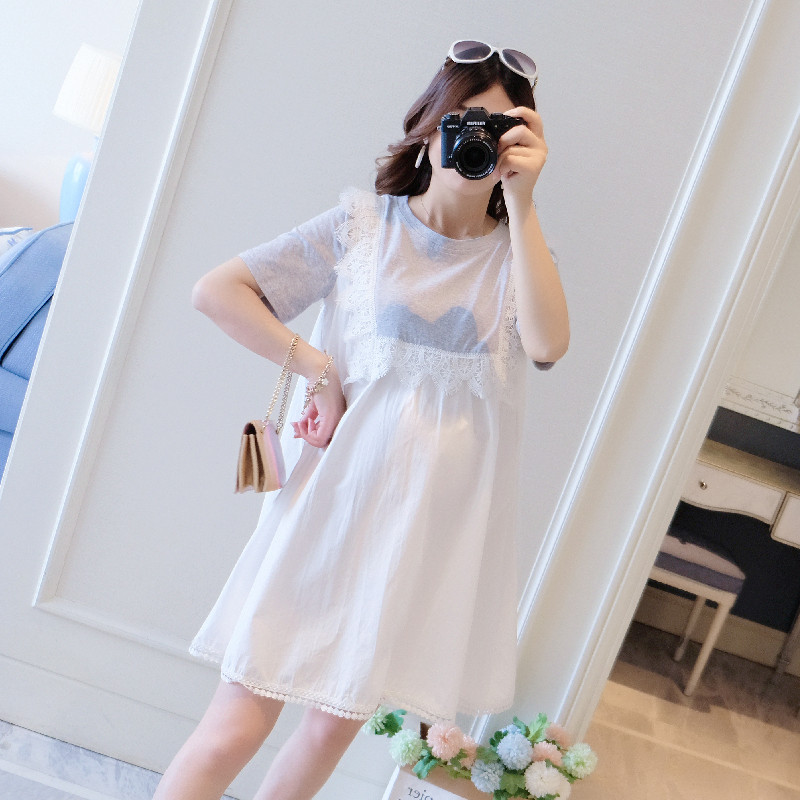 Maternity clothing summer dress does not show the bosom to cover the belly to go out can breastfeed loose fashion age-reducing pregnant women skirt summer