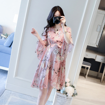 Maternity summer dress new sweet and cute maternity skirt Korean version of the Western style hot mom chiffon maternity top