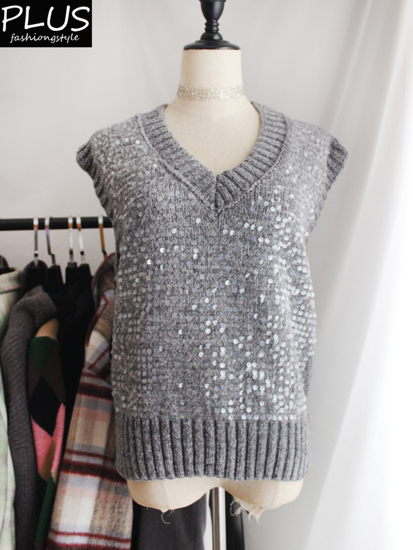 Basic Versatile Neon Multicolored Transparent Sequin V-Neck Sweetheart Neckline Loose Pullover Sweater Vest