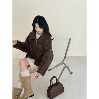 娃娃领拉链款双面羊绒大衣女韩版短款25年秋冬宽松夹克羊毛昵外套