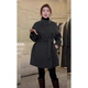 Gray mid-length double-sided wool coat for women with stand-up collar and waist 2025 autumn and winter popular woolen coat thick