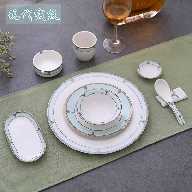 Hotel supplies tableware four-piece set Club dishes and plates Chinese restaurant dining room ceramic tableware