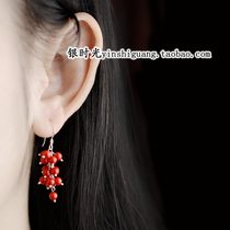 Silver time S925 sterling silver earrings red ball red fruit small tassel earrings creative fashion temperament earring hook