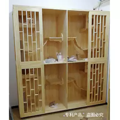Cat villa solid wood luxury cat cage cat cabinet cat house cat apartment custom glass display cabinet luxury double-layer three-layer
