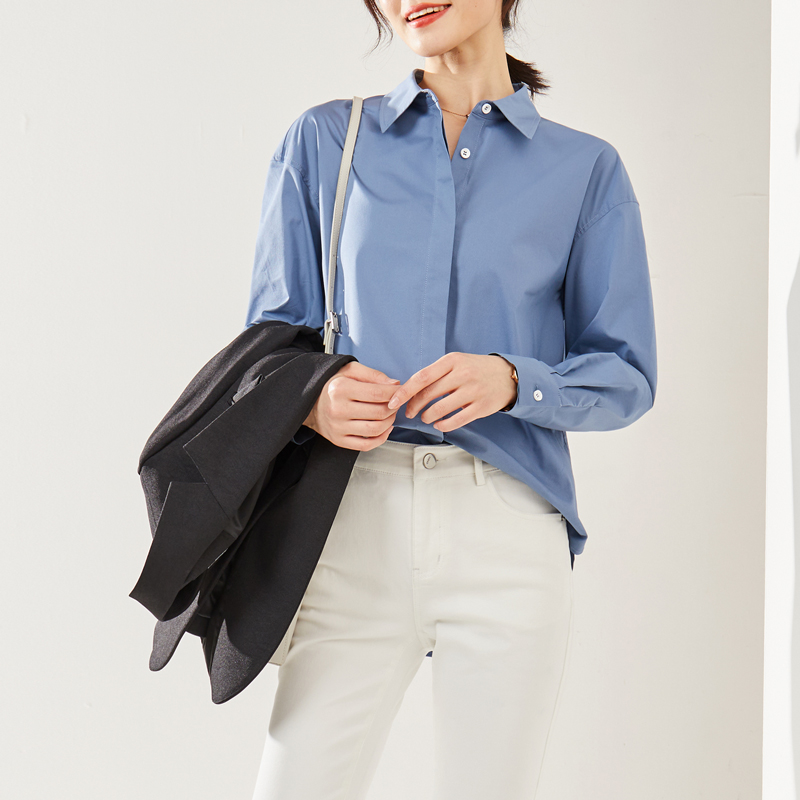 Ya Lida Blue Shirt Woman 2022 Spring Autumn New Acetate Career Commute White Shirt Long Sleeve Sunscreen