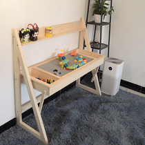 Childrens building table multifunctional toy table compatible with LEGO can be lifted and landed learning to accept writing painting solid wood table