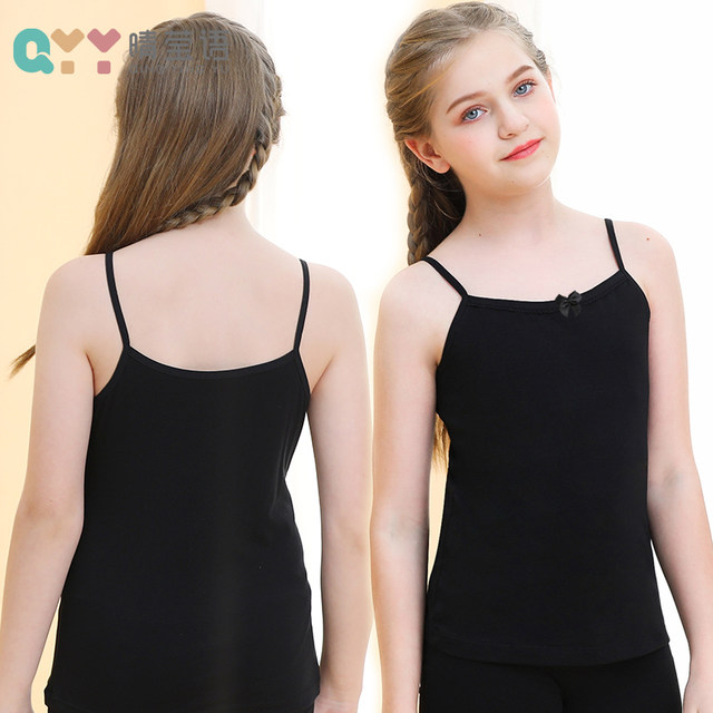 Girls' growth period anti-bulge vest 9-year-old, 10-year-old and 11-year-old primary school students' black suspender underwear