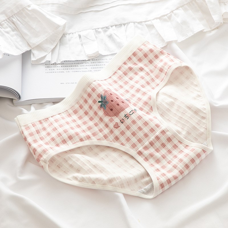 Pink Strawberry5 Strip packing Sweetheart strawberry lattice Cotton crotch ma'am underpants Vertical stripe girl cotton material ventilation student triangle short