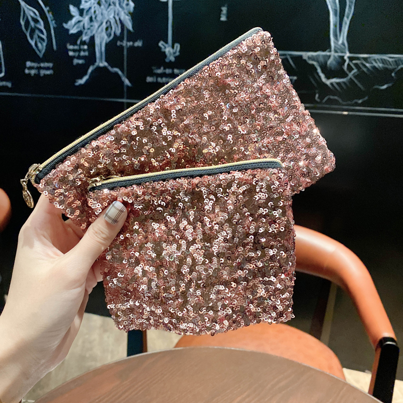 Korean Imported Fashionable Sequin Cosmetic Bag for Women, Portable Small Clutch Bag, High-End, High-Value, Trendy New Model