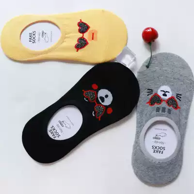 South Korea imported Fakesocks invisible socks love glasses cartoon animal women's socks cute and sweet cotton socks women