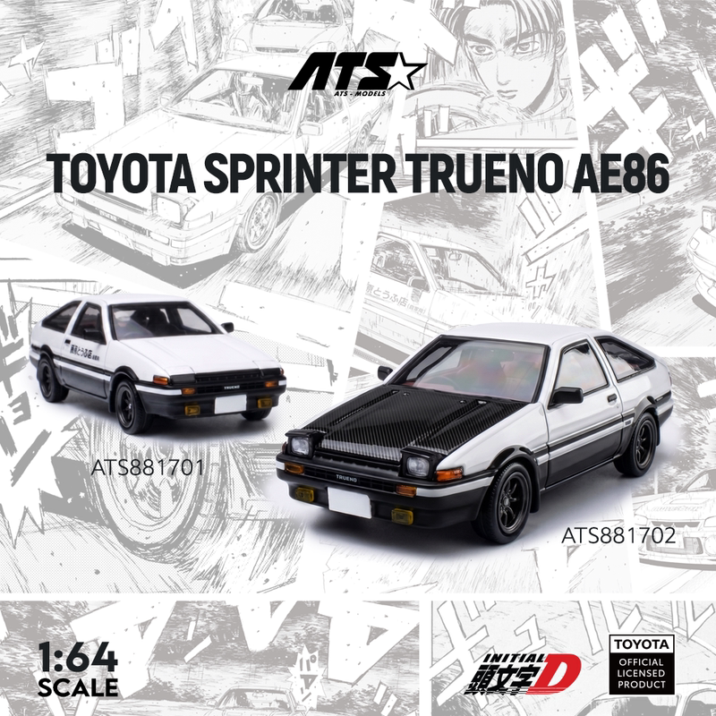 Ats 1:64 Toyota Ae86 Initial D White Cover Black Cover Realistic Alloy Car Model Collection