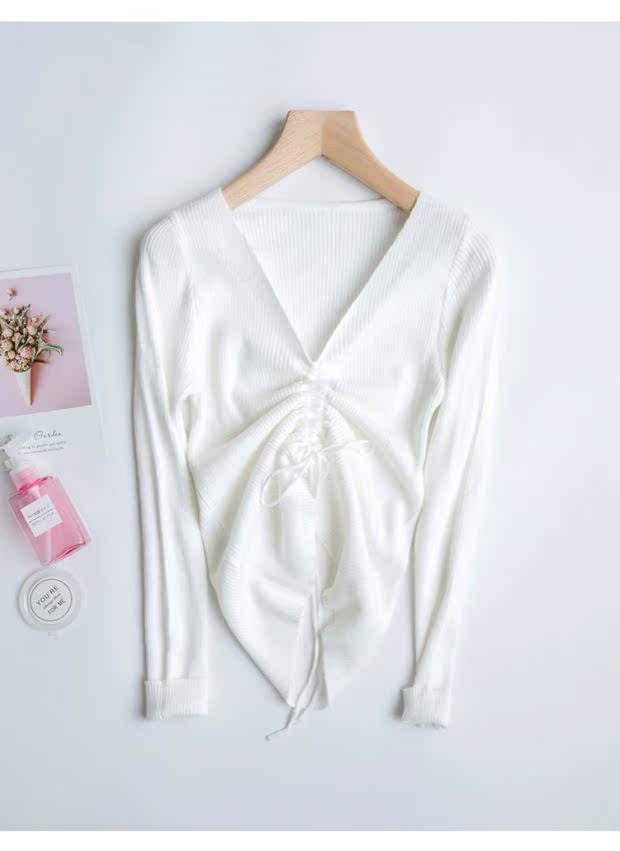 M812 mùa thu hai phụ nữ mặc áo len cổ chữ V thon gọn, mỏng manh áo khoác cardigan