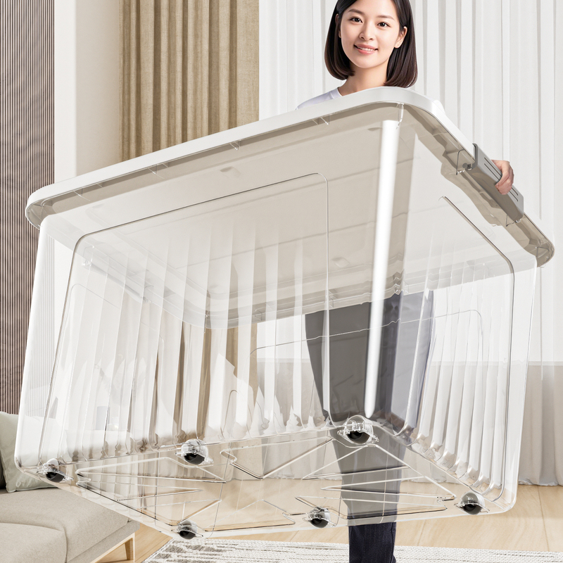 Transparent Storage Box Toy Organizer Box with Wheels Household Clothes Plastic Thickened Extra-Large Capacity Storage Box