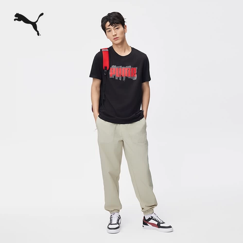 Puma, спортивная хлопковая футболка с коротким рукавом, круглый воротник