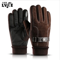 Gloves Mens riding winter leather gloves Touch screen wear-resistant winter warm thickened cycling student cold cotton gloves