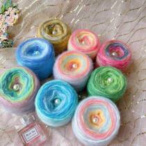 Cake line gradient wool segment dyeing Skin-friendly hand mixed hand dyed line Rainbow scarf shag wool group weaving DIY