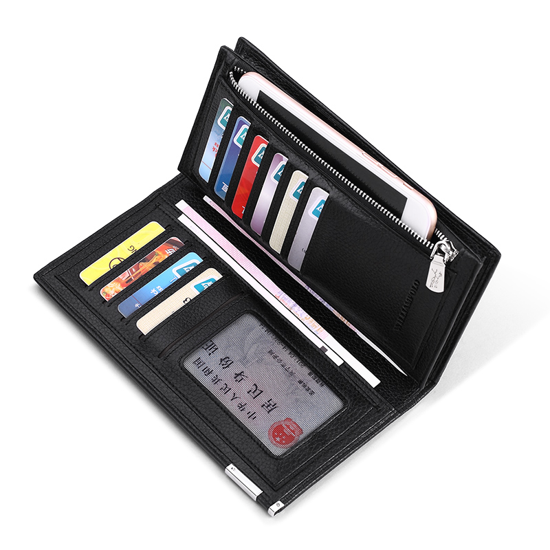 Paul leather wallet men's fashion long top layer zipper wallet business clutch bag cowhide men's wallet 