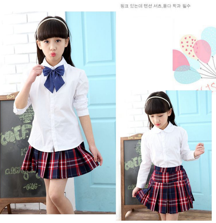 Áo sơ mi trắng bé gái sơ mi trắng tay dài bé sơ mi cotton dài tay cộng với nhung đồng phục học sinh lớn thu đông áo sơ mi kiểu cho bé gái