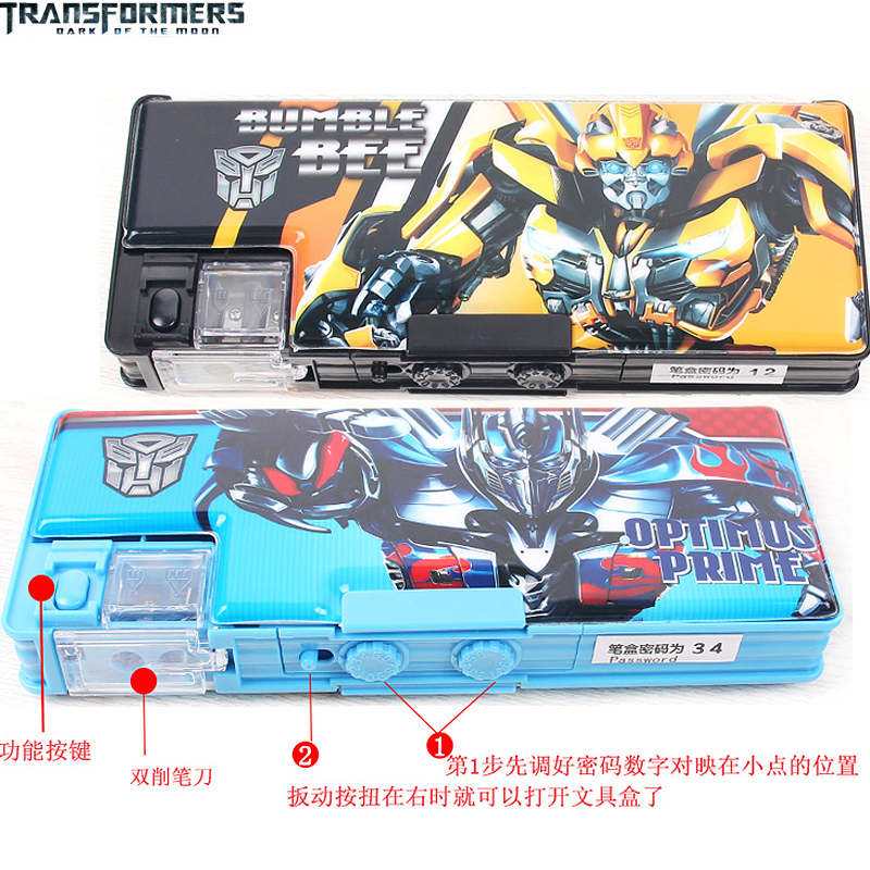 Deformation Diamond Code Lock Pencil Case Boy Multifunction Plastic Pen Case Elementary School Student Pen Bag Cartoon Lead Pencil Case Han