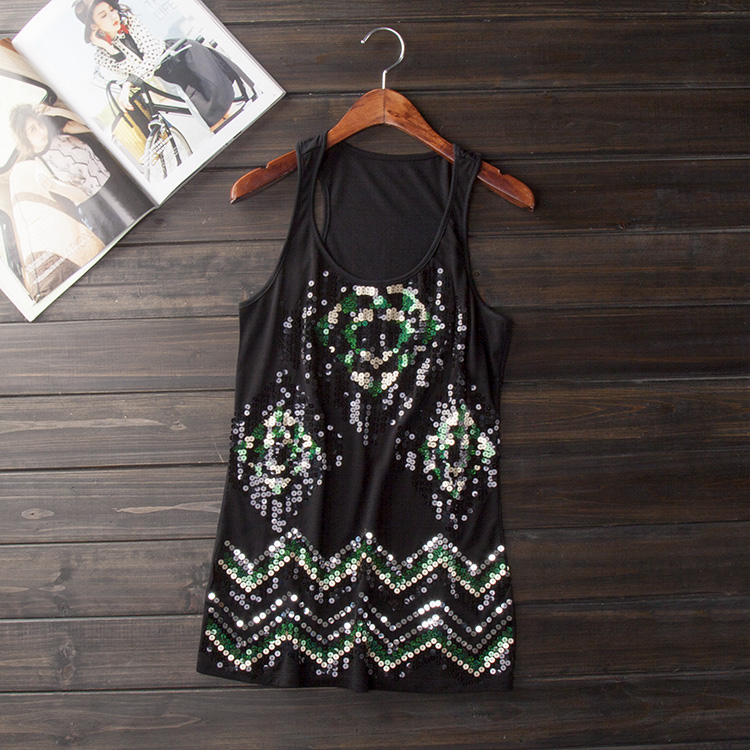 Mùa hè mới phụ nữ sequin mỏng vest nhỏ cáp treo đáy áo không tay có kích thước lớn áo kiểu nữ