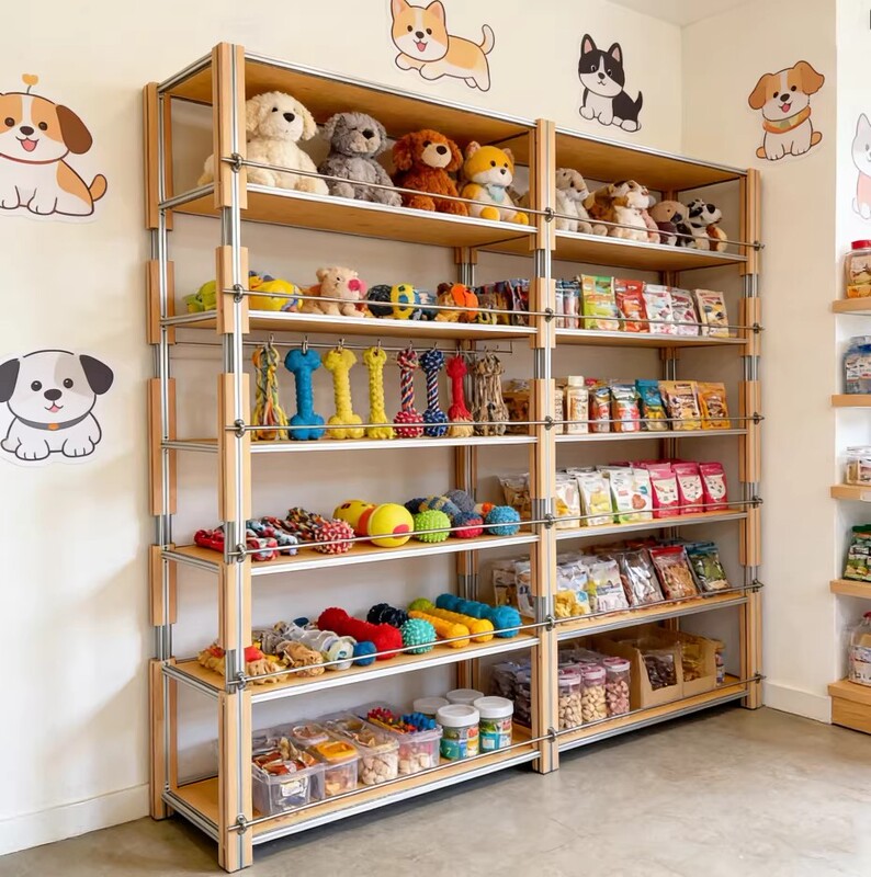 Aluminum Profile Marine Birch Board Display Rack Multi-Layer Storage Display Cabinet Store Supermarket Pet Shop Storage Shelves