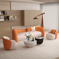 Комбинация 1+1+3+журнальный столик [оранжевый+белый]